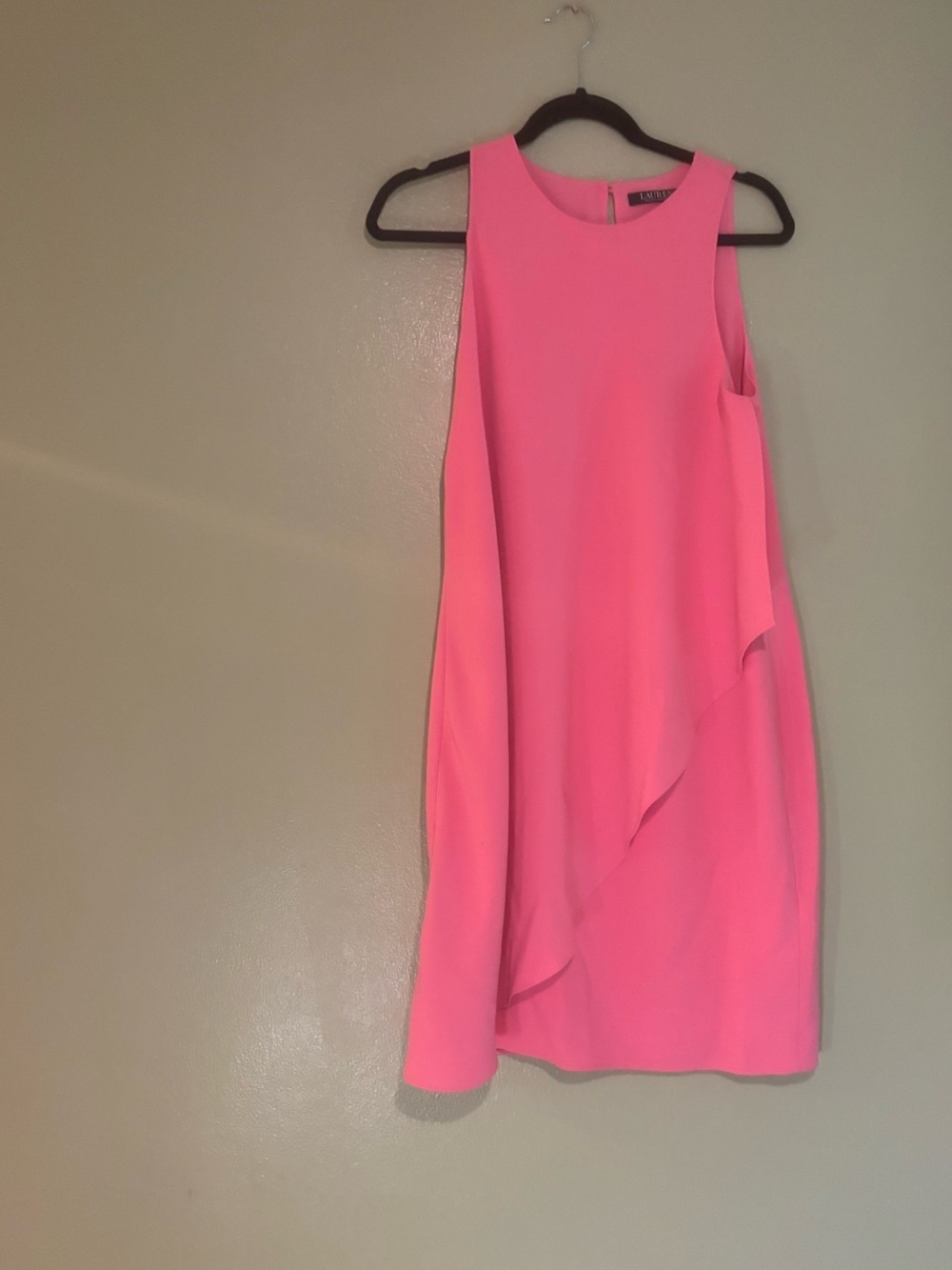 Lauren Ralph Lauren sleeves pink summer dress size 8 ruffle overlay midi keyhole